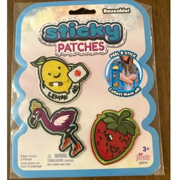 New! Reusable Sticky Patches - Lemon, Flamingo, Strawberry Patch - Picture 1 of 3